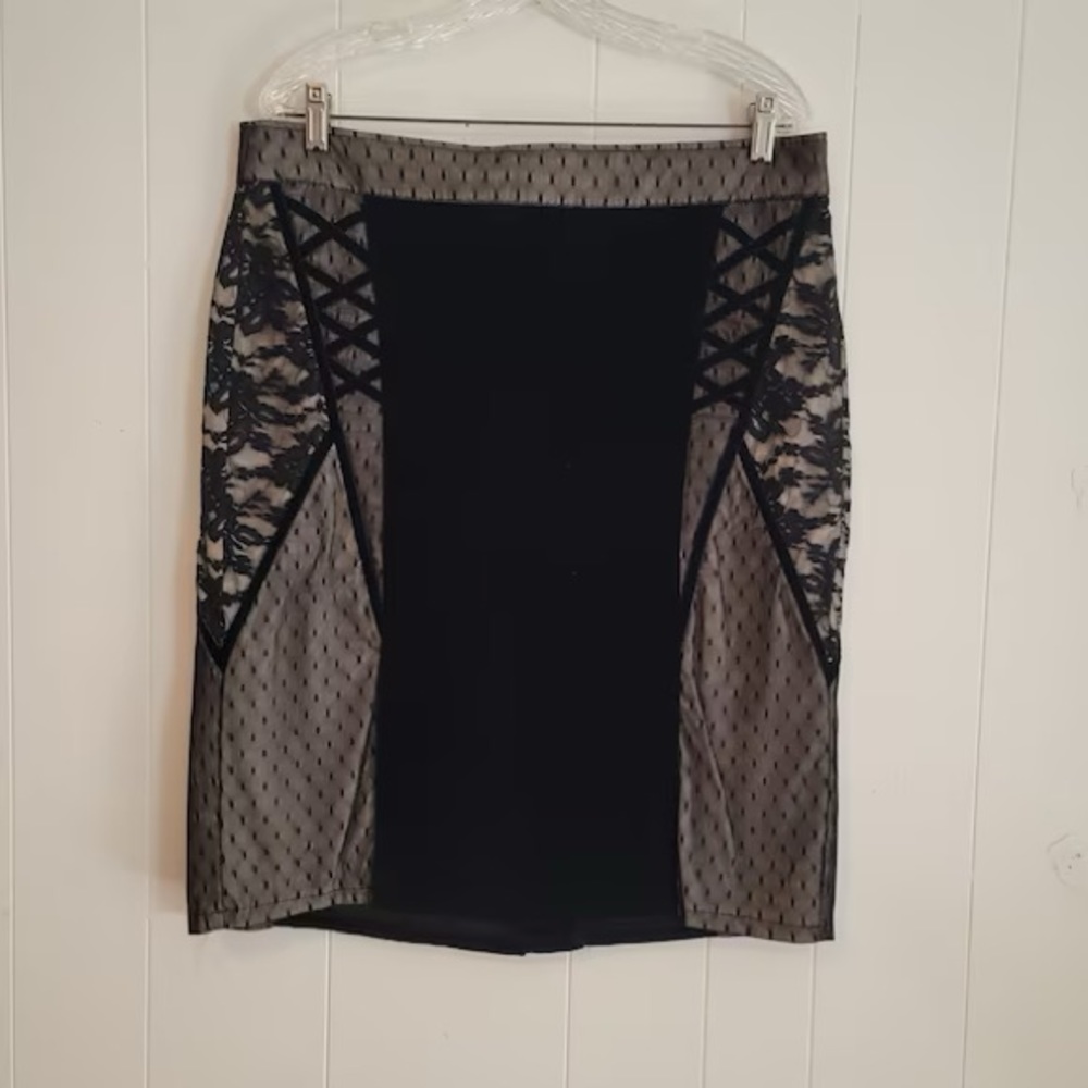 tripp nyc black velvet and lace skirt